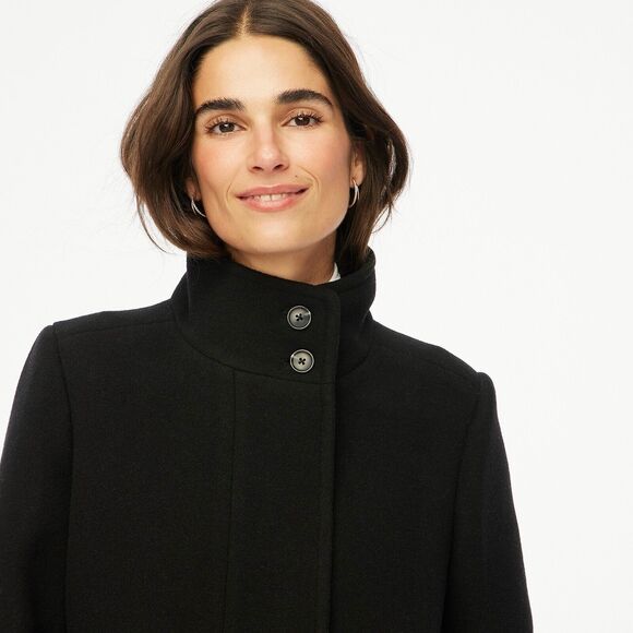 J Crew City Coat Womens 6P Black Zip Front Long Sleeve Mock Neck NWT Wool Blend - Picture 2 of 12